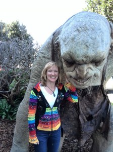 Tigs with friend at Weta studios, Miramar, Wellington